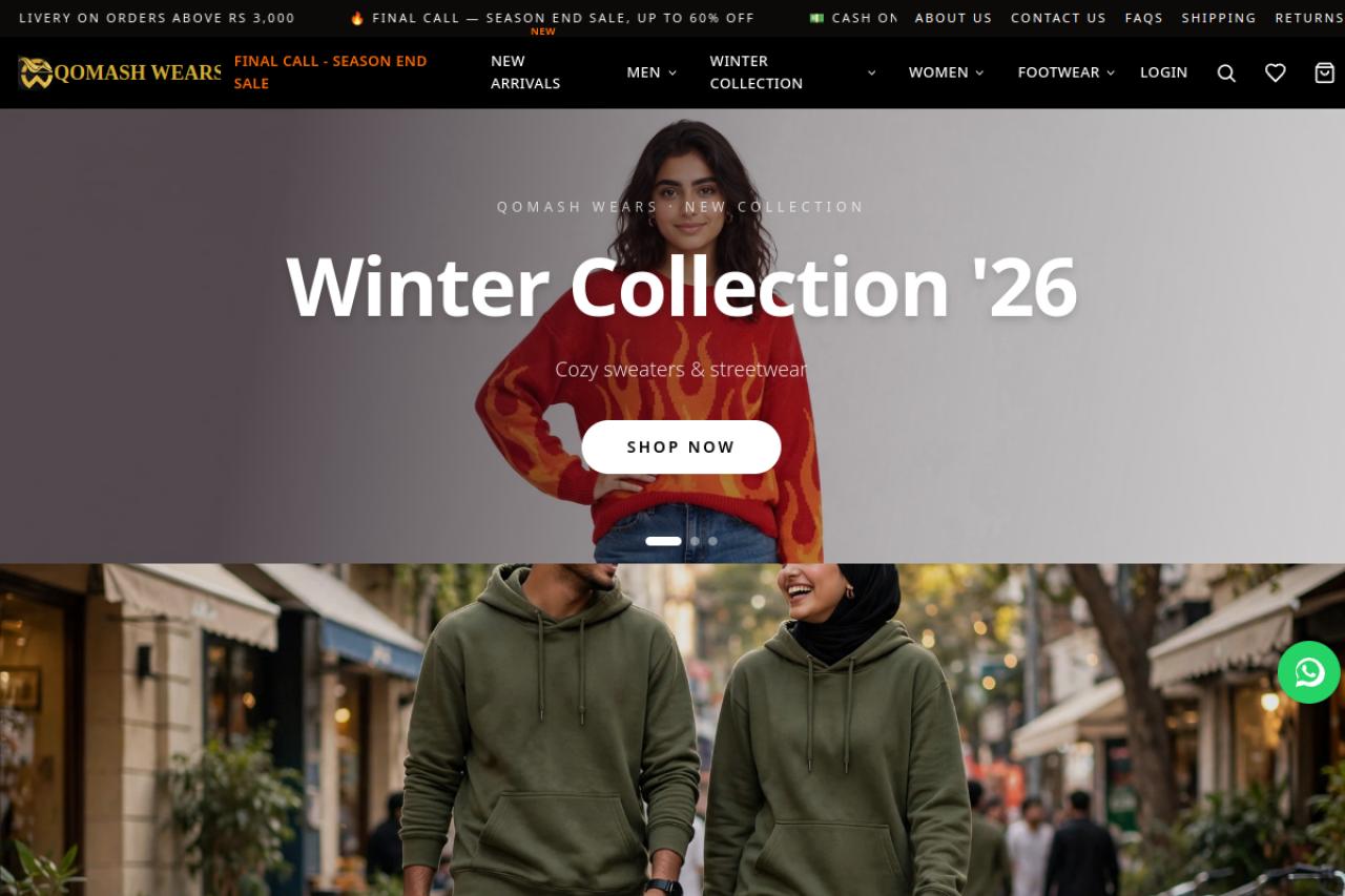 Qomash Wears website screenshot