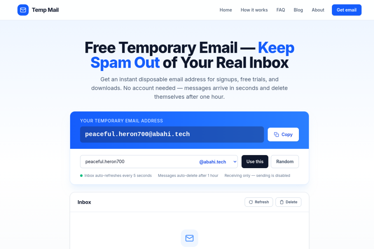 Temp Mail website screenshot